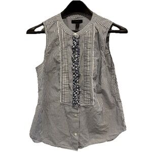 J Crew Ruffled Shirt Stripes Blue & White Sleeveless Top Size 4 Nautical Beach